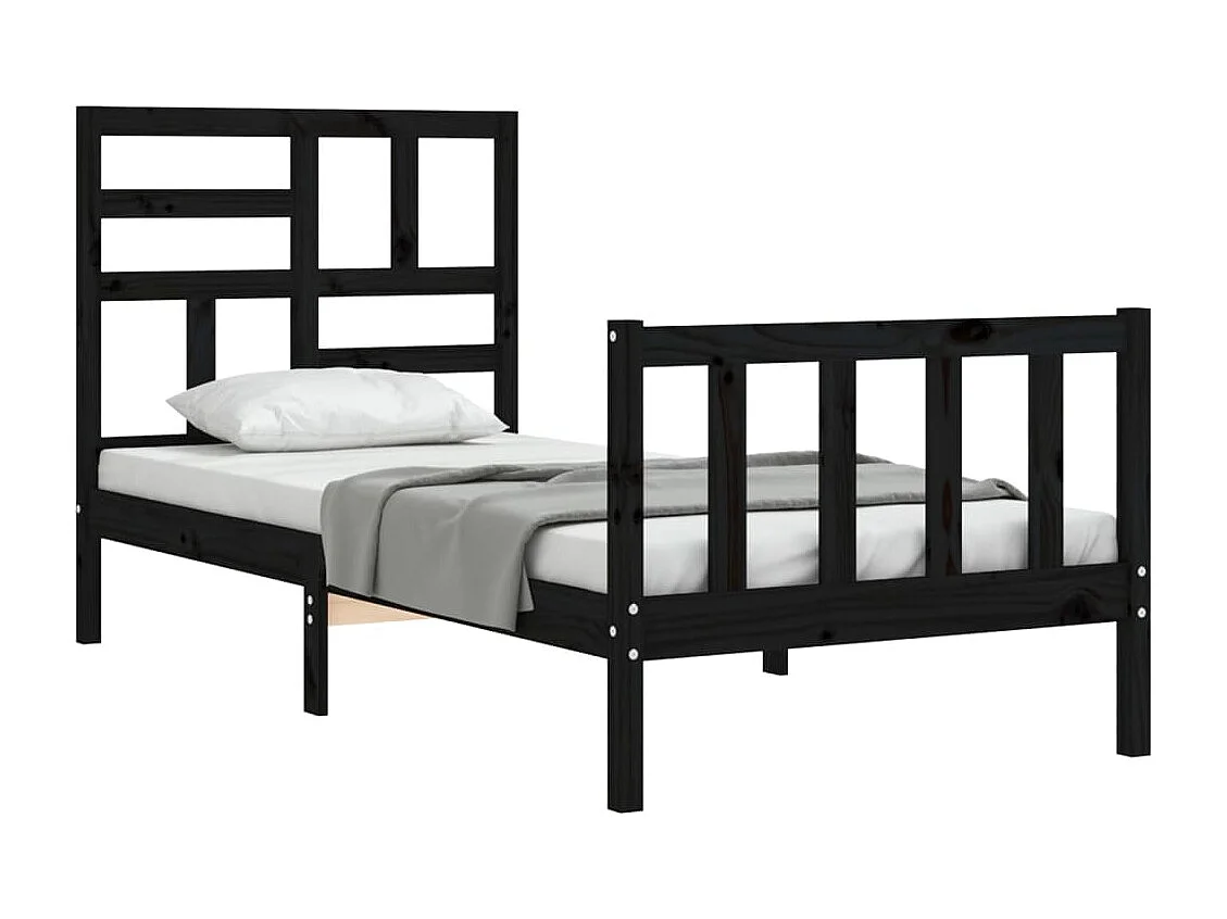 Estrutura de cama com cabeceira 100x200 cm madeira maciça preto