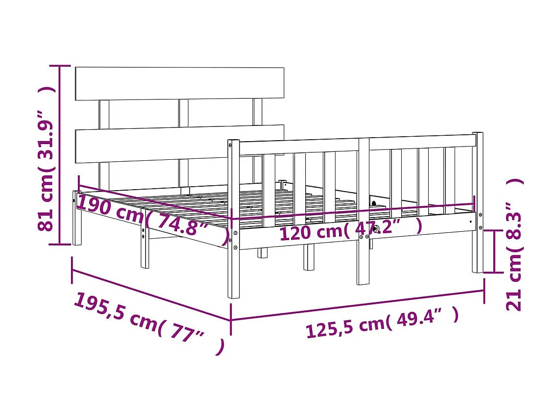 Cadre de lit sans matelas bois de pin massif