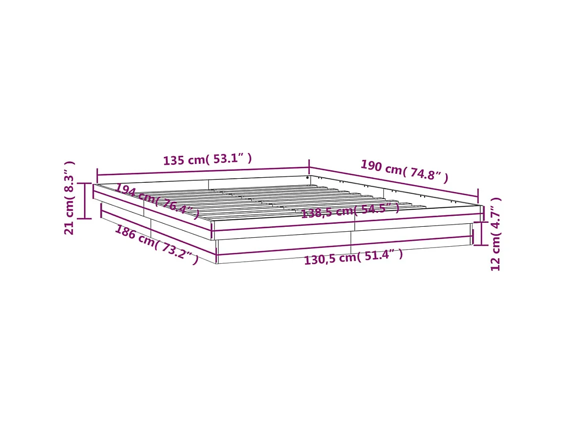 Bedframe LED massief hout wit 135x190 cm