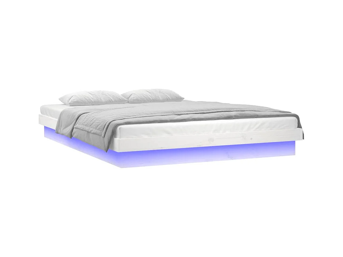Bedframe LED massief hout wit 135x190 cm