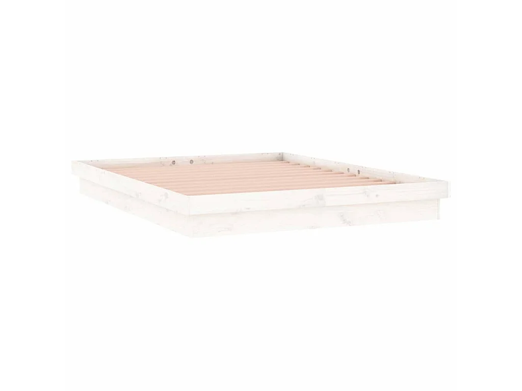 Cadre de lit à LED sans matelas blanc bois massif