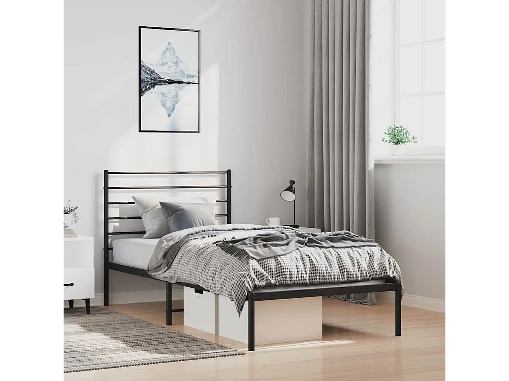 Cadre de lit métal sans matelas avec tête de lit noir 100x200cm