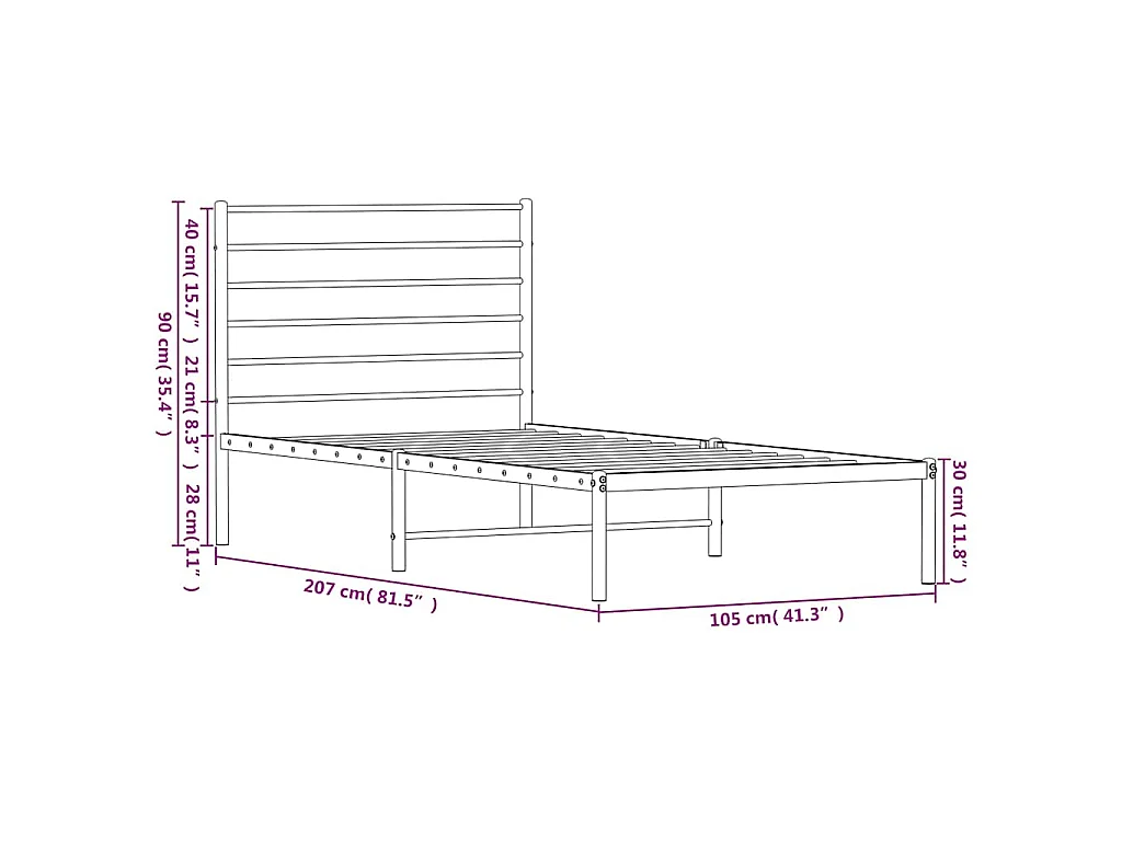 Cadre de lit métal sans matelas avec tête de lit noir 100x200cm