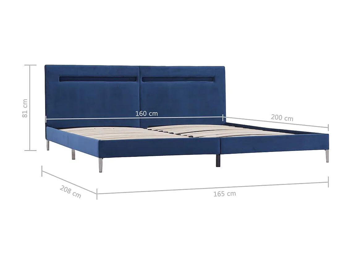 Estrutura de cama com LED 160x200 cm tecido azul