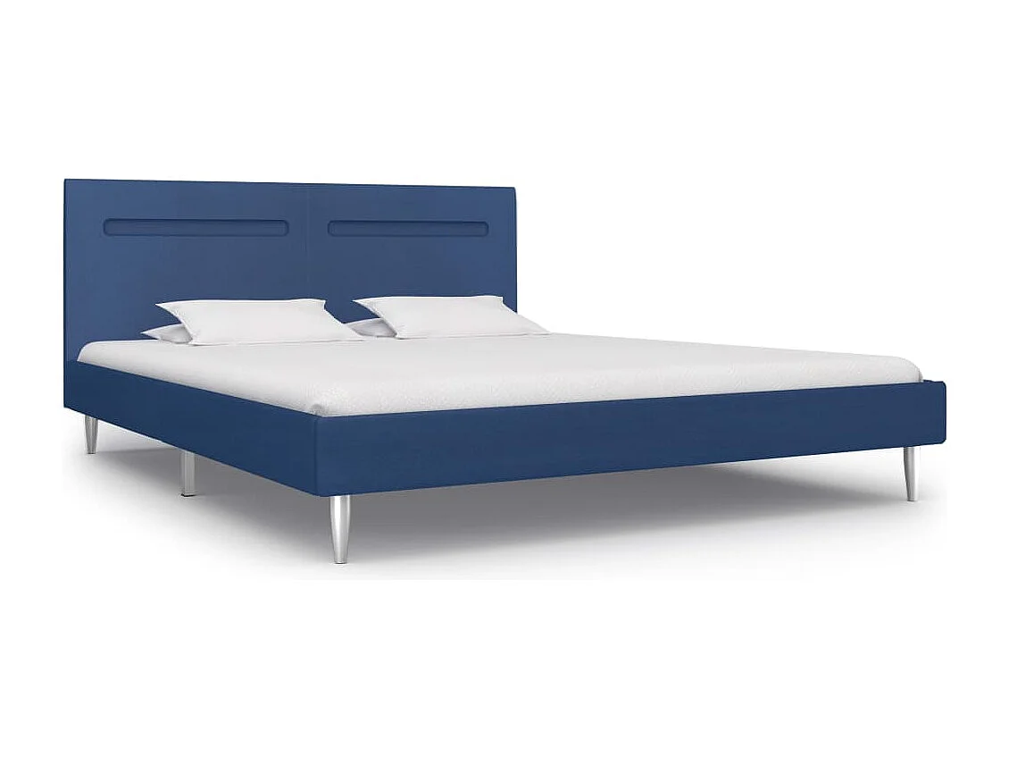 Estrutura de cama com LED 160x200 cm tecido azul