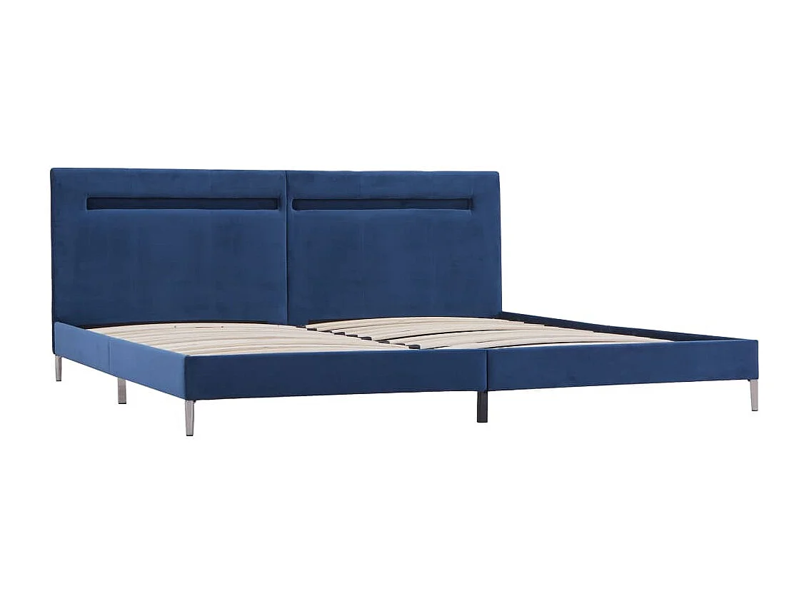 Estrutura de cama com LED 160x200 cm tecido azul
