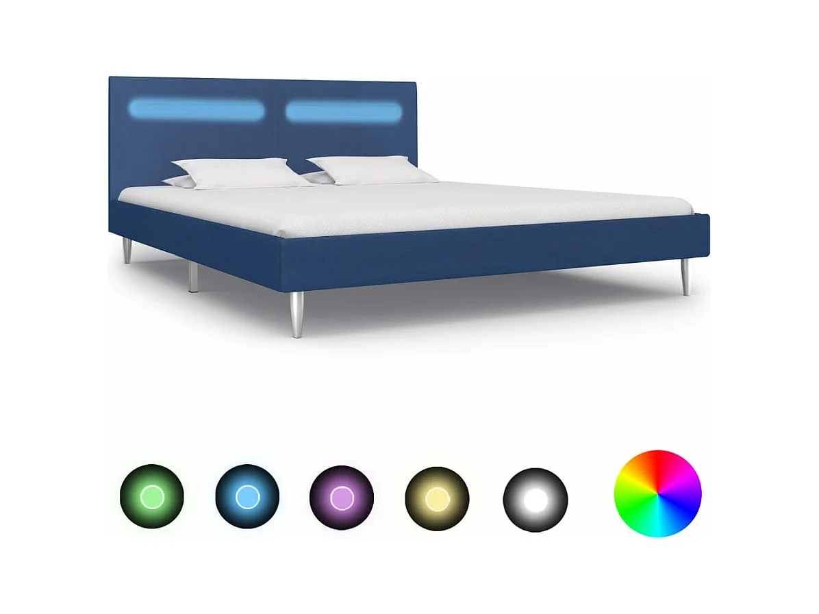 Cadre de lit avec LED sans matelas bleu tissu 160x200 cm