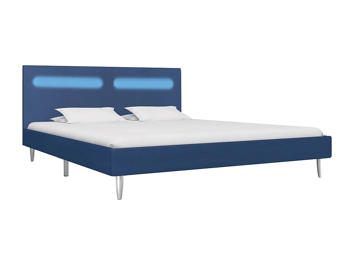 Cadre de lit avec LED sans matelas bleu tissu 160x200 cm