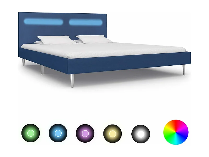 Estructura de cama con LED sin colchón tela azul 160x200 cm
