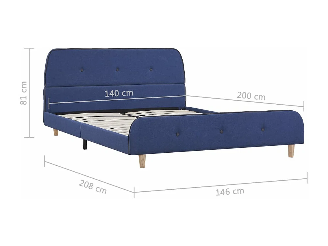 Cadre de lit sans matelas bleu tissu 140x200 cm