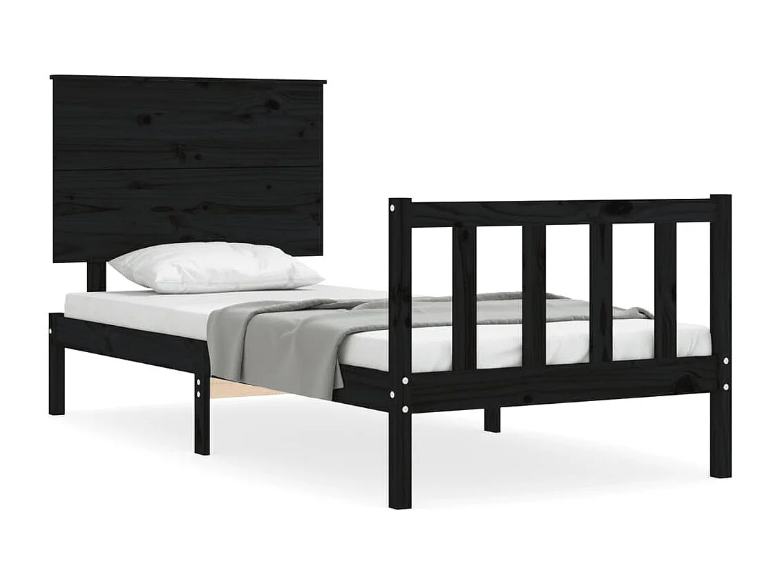 Estrutura cama de solteiro c/ cabeceira madeira maciça preto