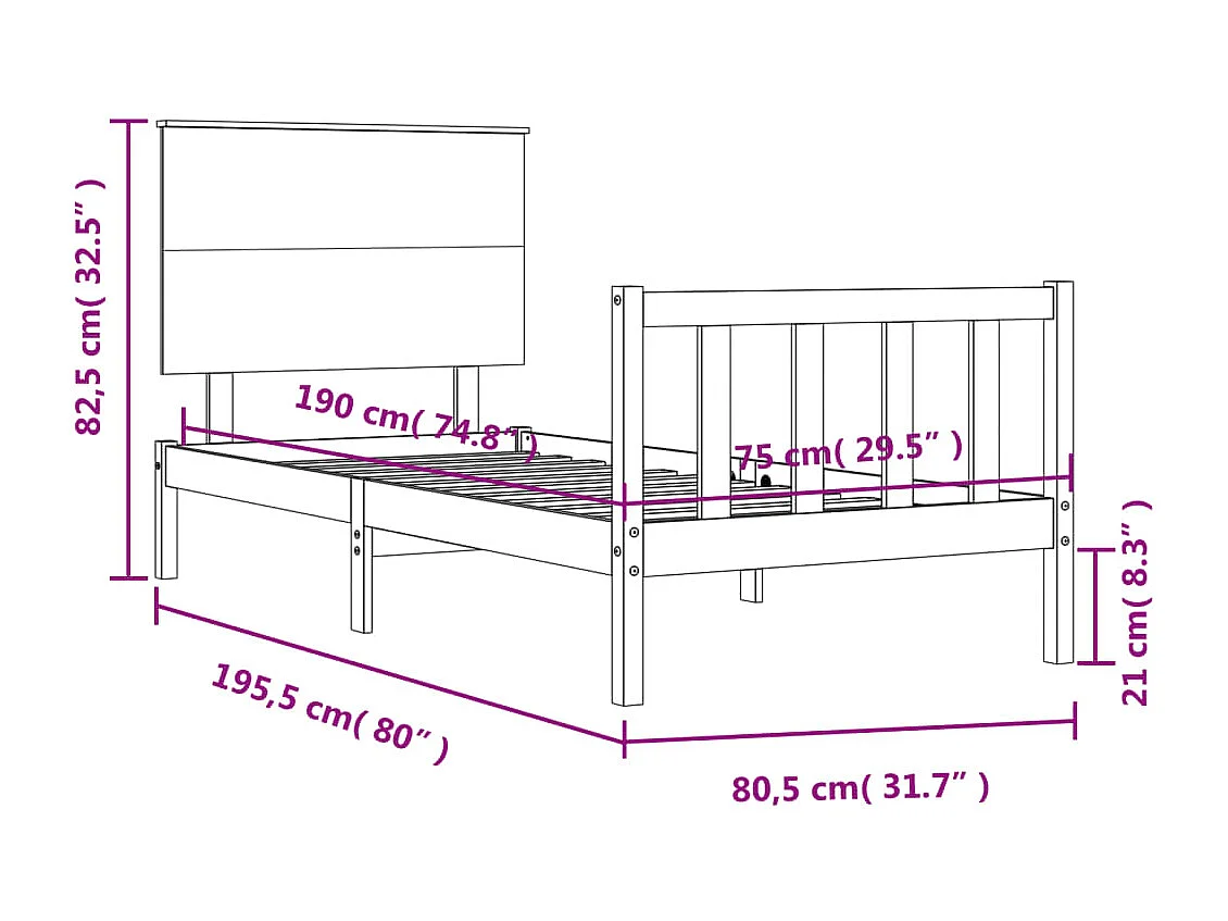 Estrutura cama de solteiro c/ cabeceira madeira maciça preto