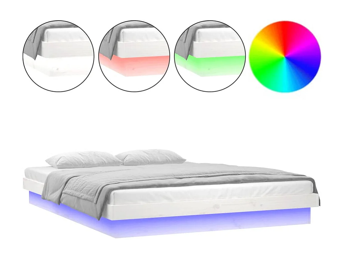 Cadre de lit à LED sans matelas blanc bois massif
