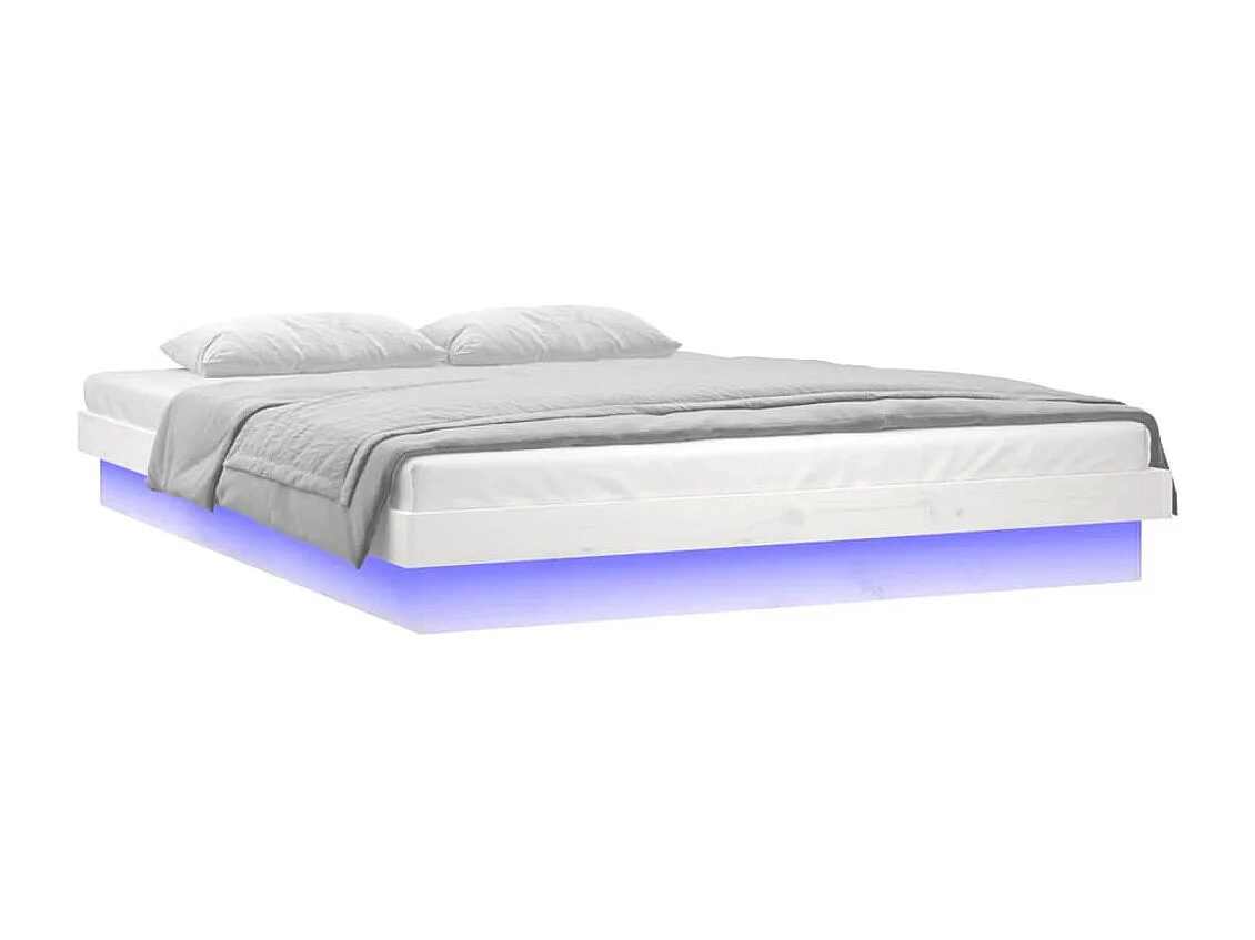 Cadre de lit à LED sans matelas blanc bois massif