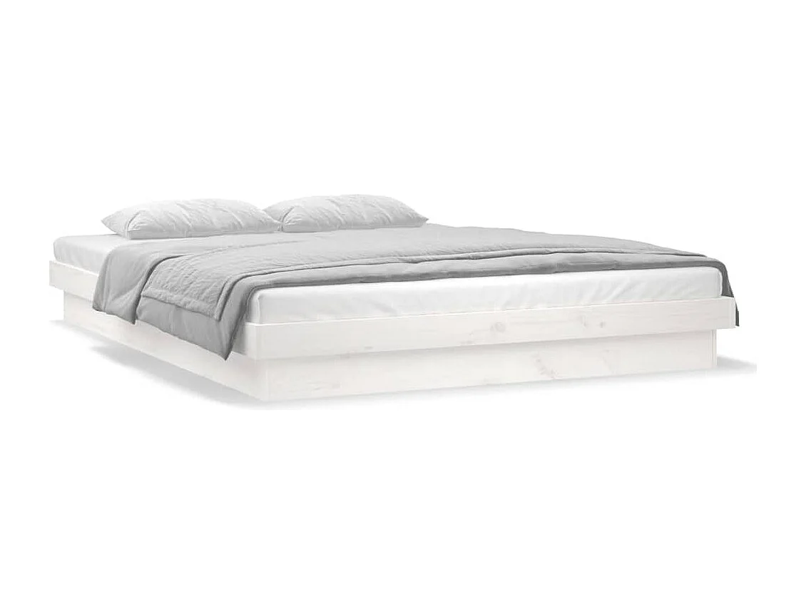 Cadre de lit à LED sans matelas blanc bois massif