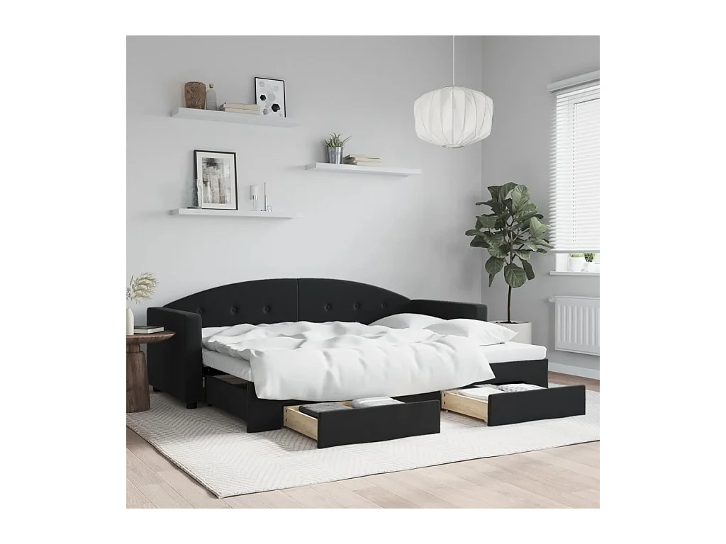 Lit de jour avec gigogne et tiroirs sans matelas noir 80x200 cm