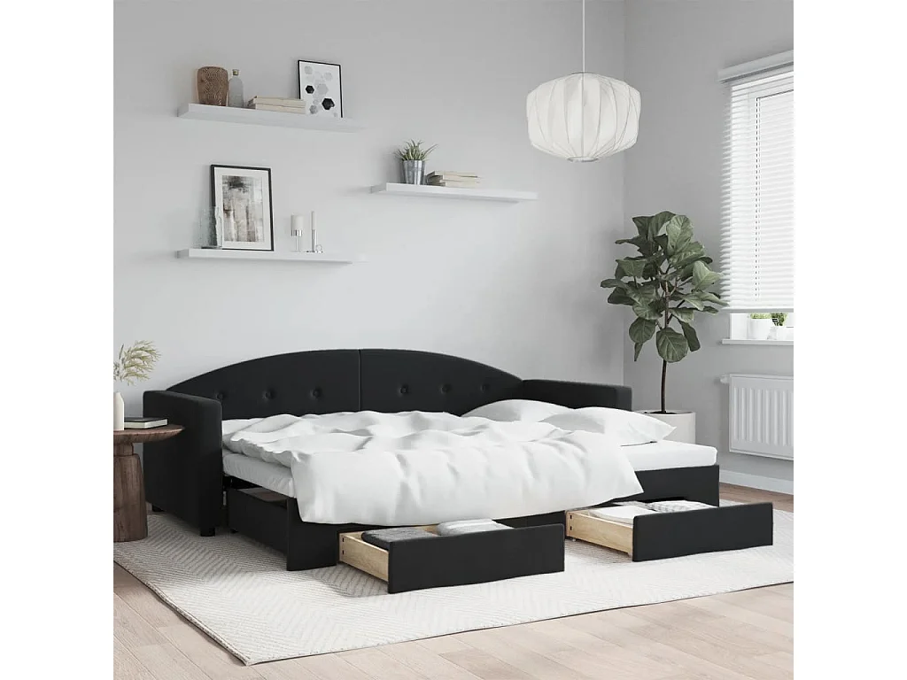 Slaapbank met onderschuifbed en lades 80x200 cm fluweel zwart
