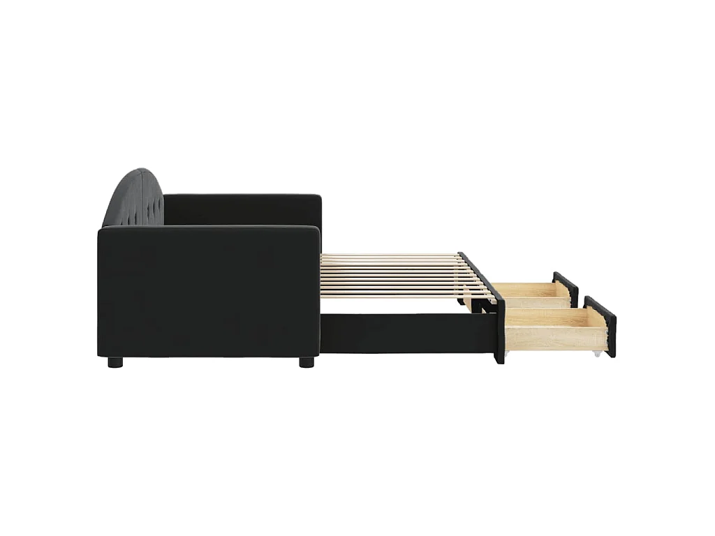 Slaapbank met onderschuifbed en lades 80x200 cm fluweel zwart