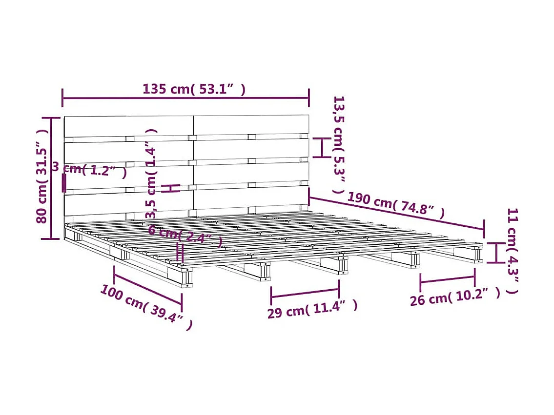Giroletto senza Materasso Bianco 135x190 cm Legno Massello Pino