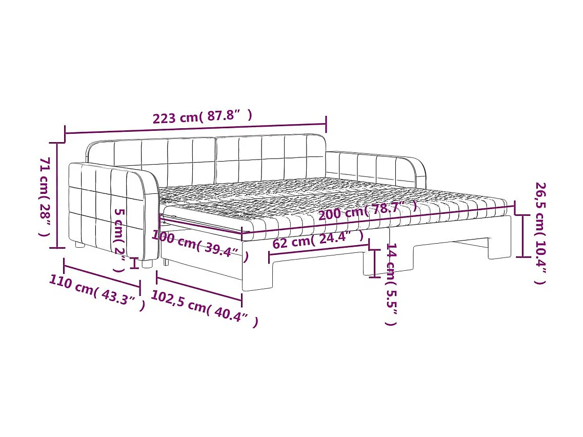 Sofá-cama com gavetão e colchões 100x200 cm veludo amarelo
