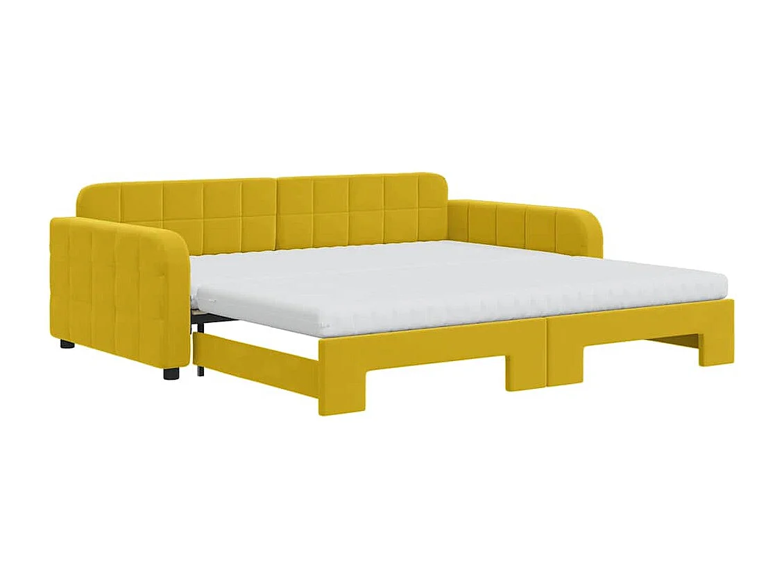 Slaapbank onderschuifbed en matrassen 100x200 cm fluweel geel