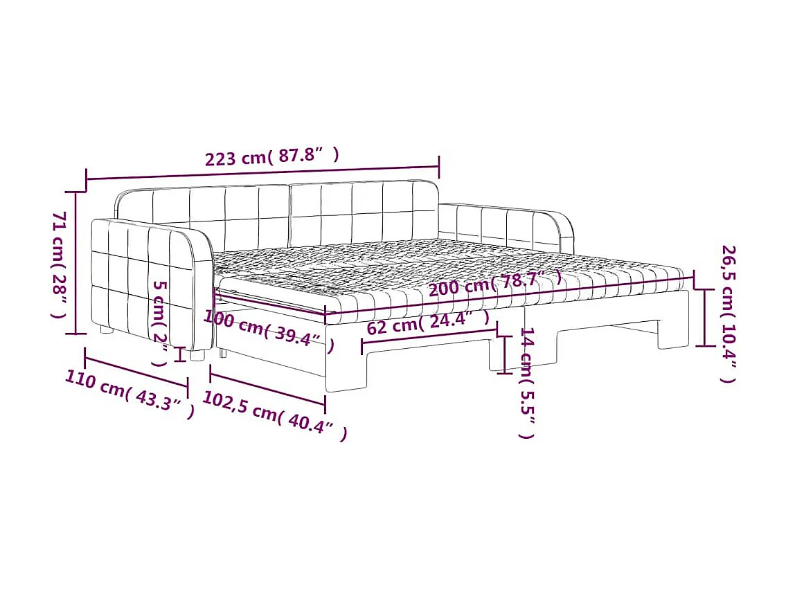 Slaapbank onderschuifbed en matrassen 100x200 cm fluweel geel