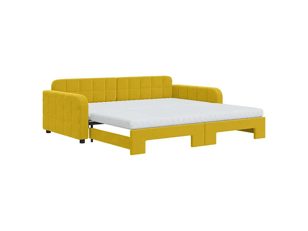 Divano Letto Estraibile con Materassi Giallo 100x200 cm Velluto