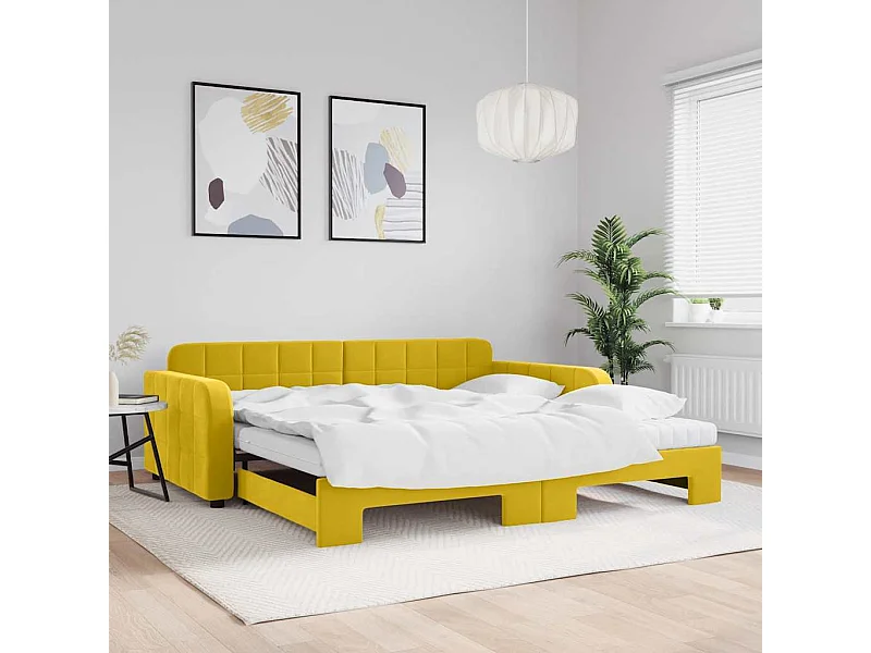 Divano Letto Estraibile con Materassi Giallo 100x200 cm Velluto