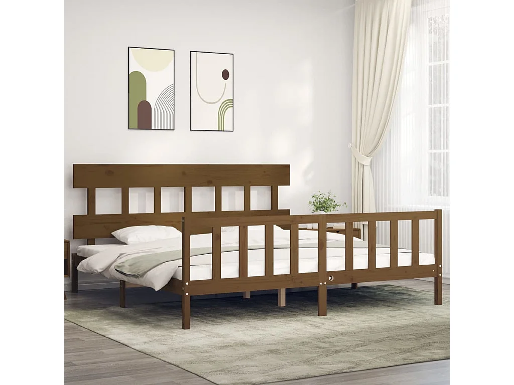 Bedframe met hoofdbord massief hout honingbruin 200x200 cm