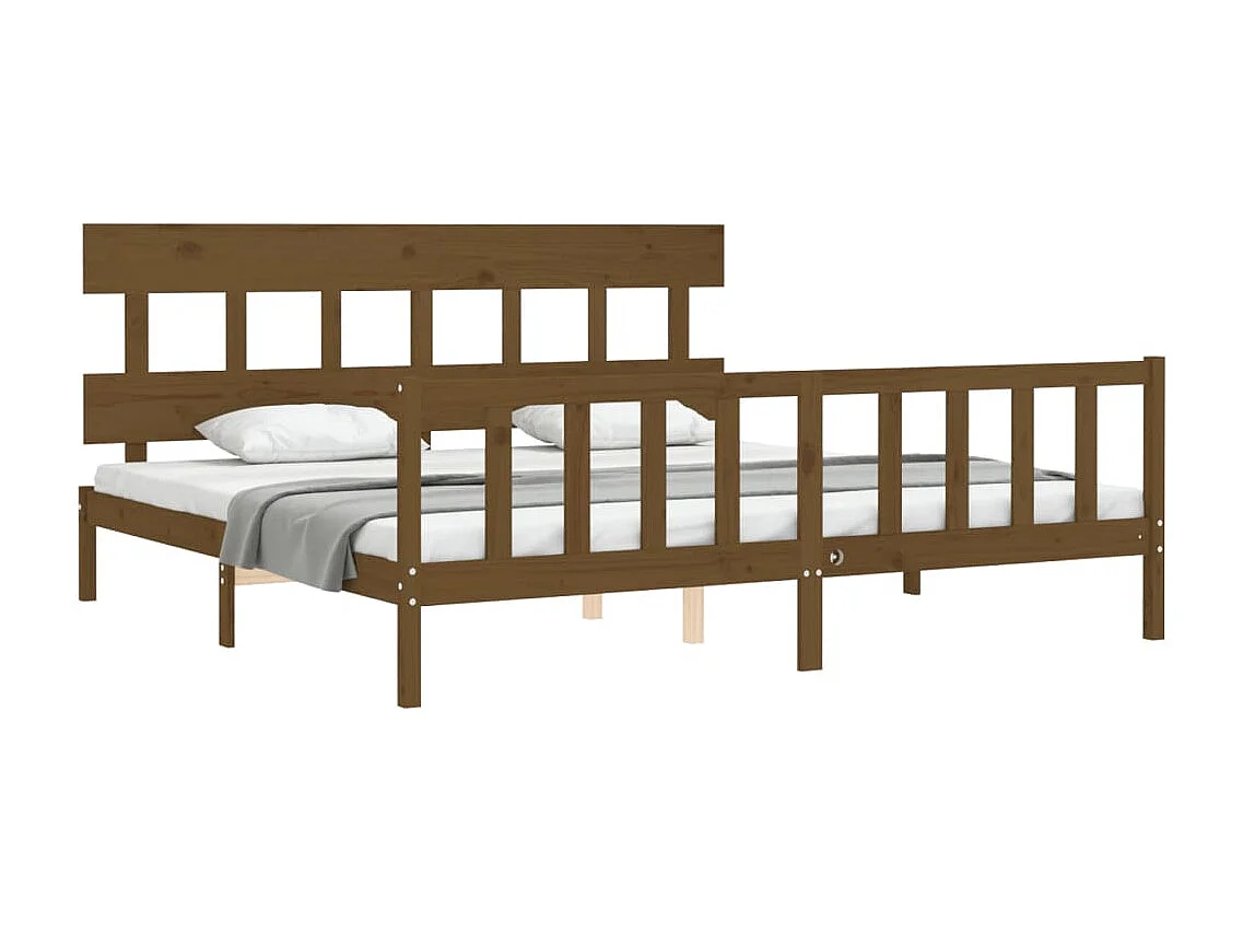 Bedframe met hoofdbord massief hout honingbruin 200x200 cm