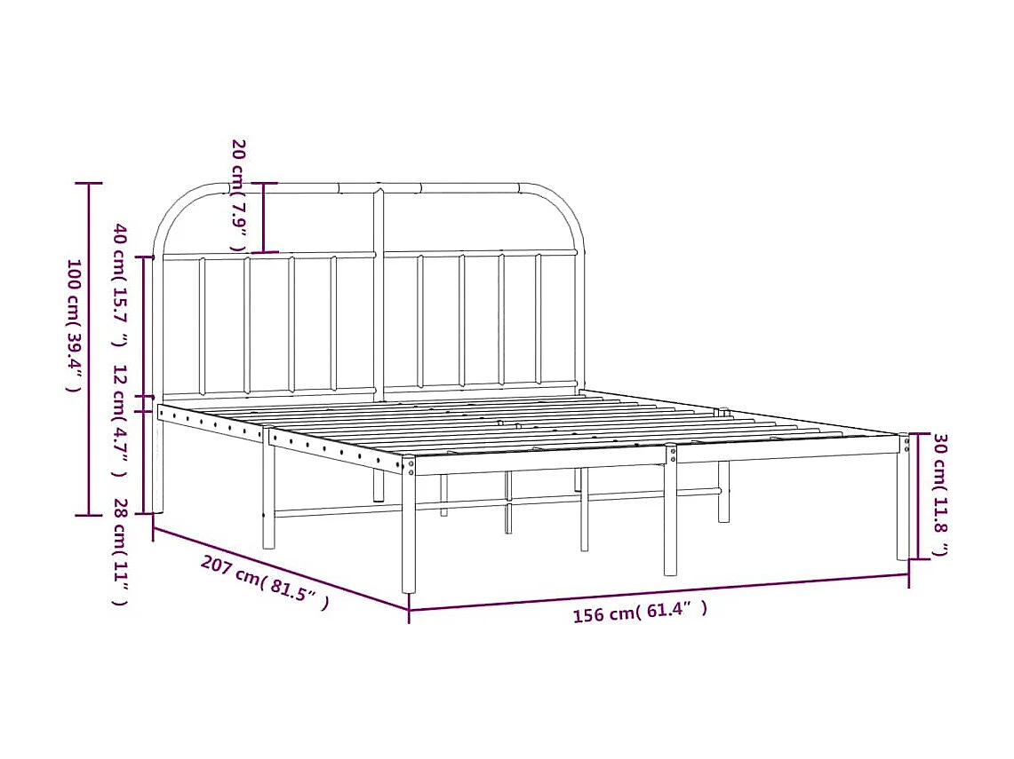Bedframe met hoofdbord metaal wit 150x200 cm