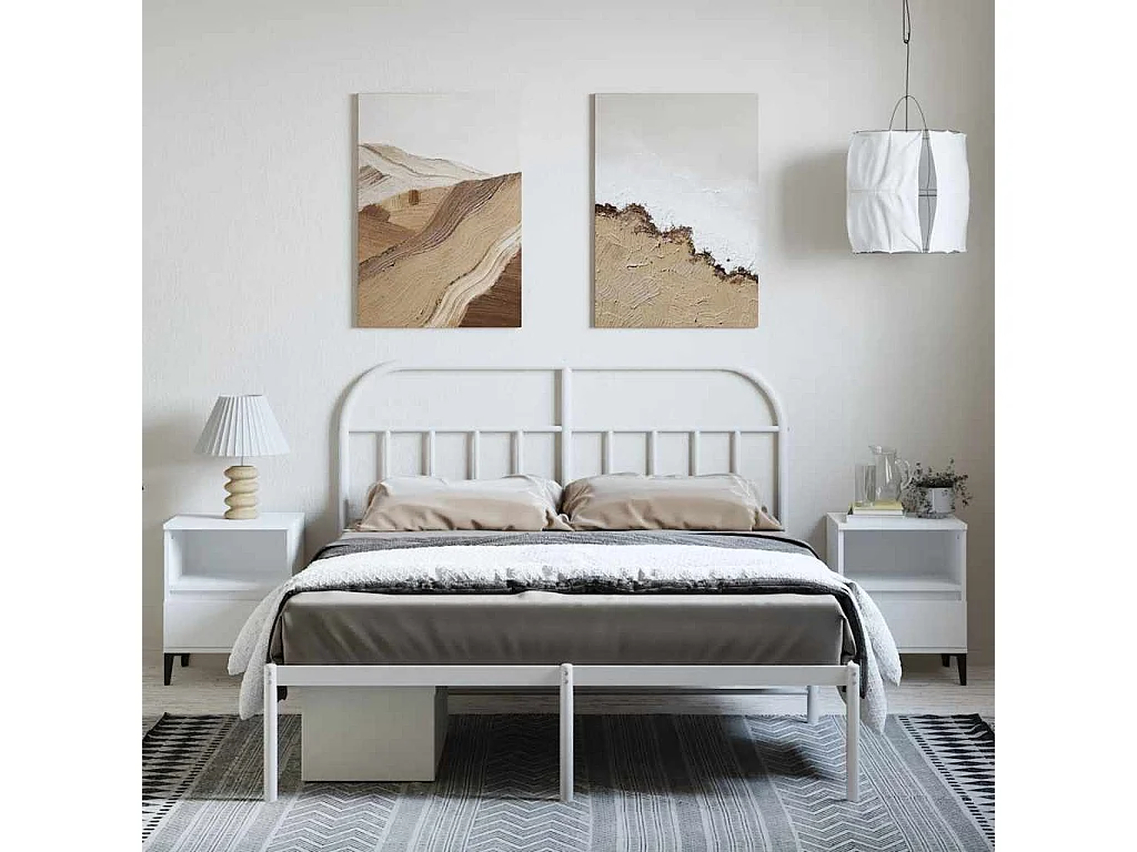 Cadre de lit métal sans matelas et tête de lit blanc 150x200 cm