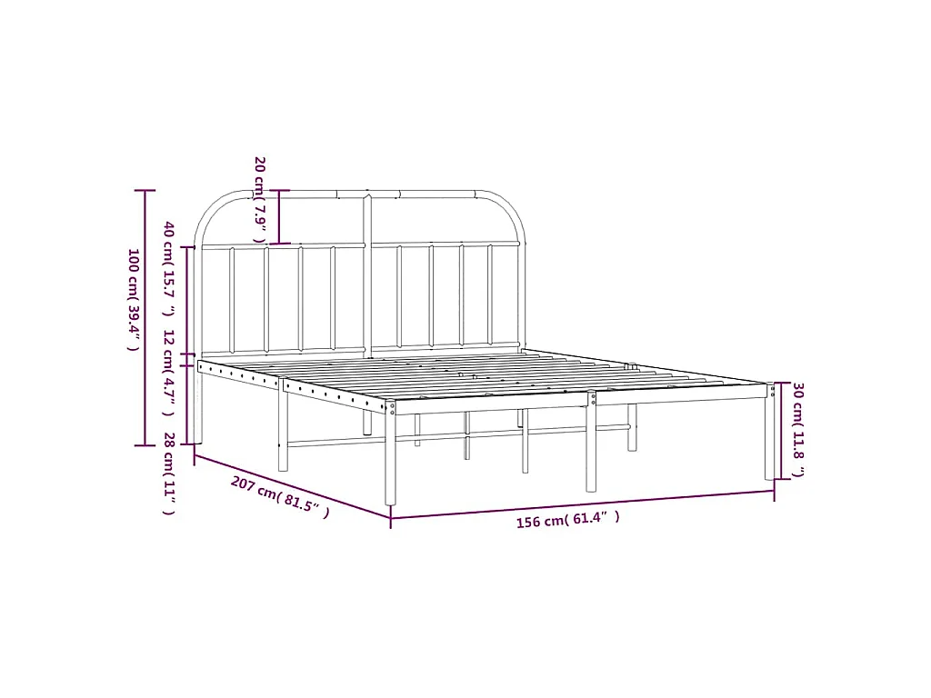Cadre de lit métal sans matelas et tête de lit blanc 150x200 cm