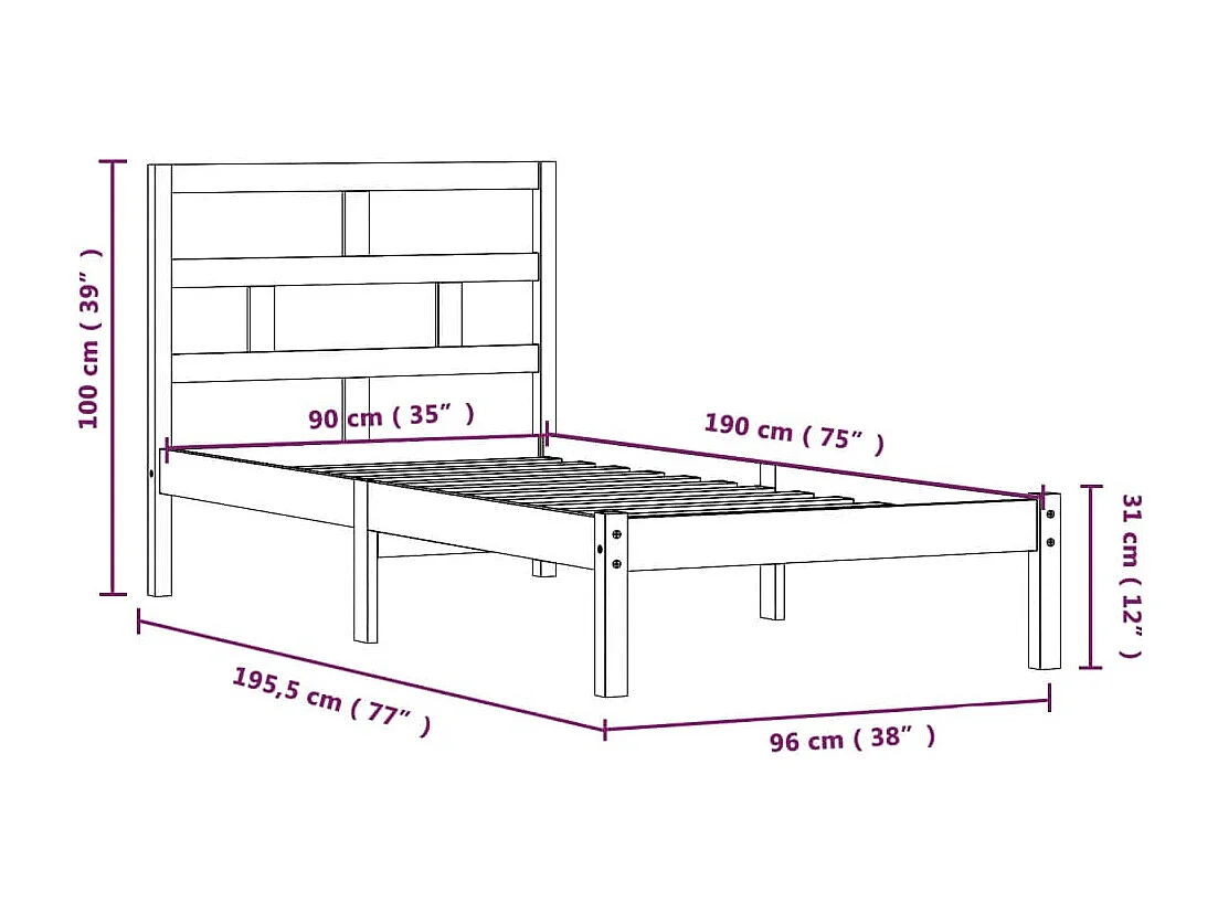 Estrutura de cama solteiro 90x190 cm madeira maciça