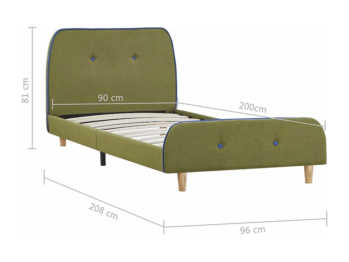 Cadre de lit sans matelas vert tissu 90x200 cm