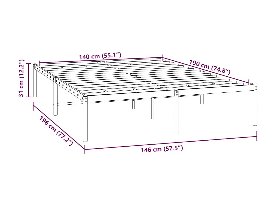 Cadre de lit métal blanc 140x190 cm
