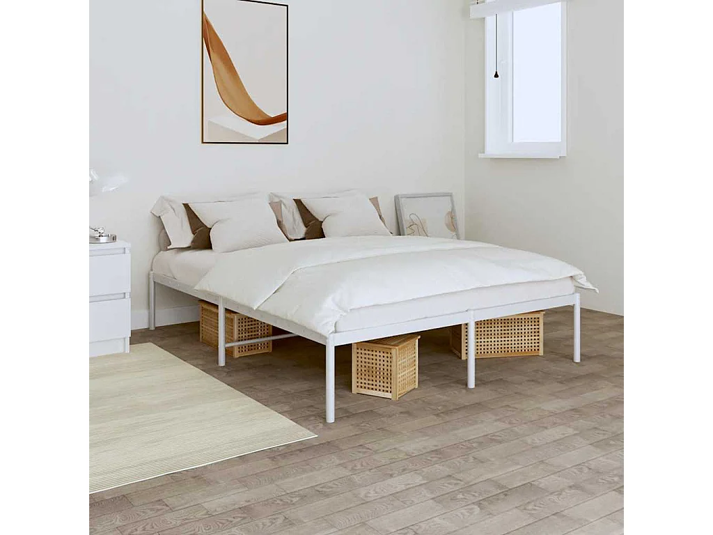 Cadre de lit métal blanc 140x190 cm
