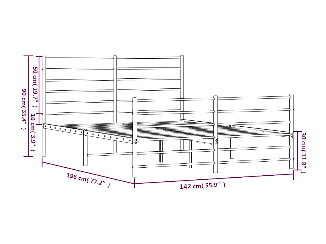Cadre de lit métal sans matelas avec pied de lit noir 135x190cm