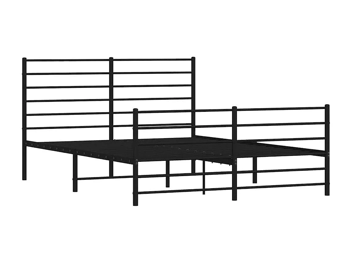 Cadre de lit métal sans matelas avec pied de lit noir 135x190cm