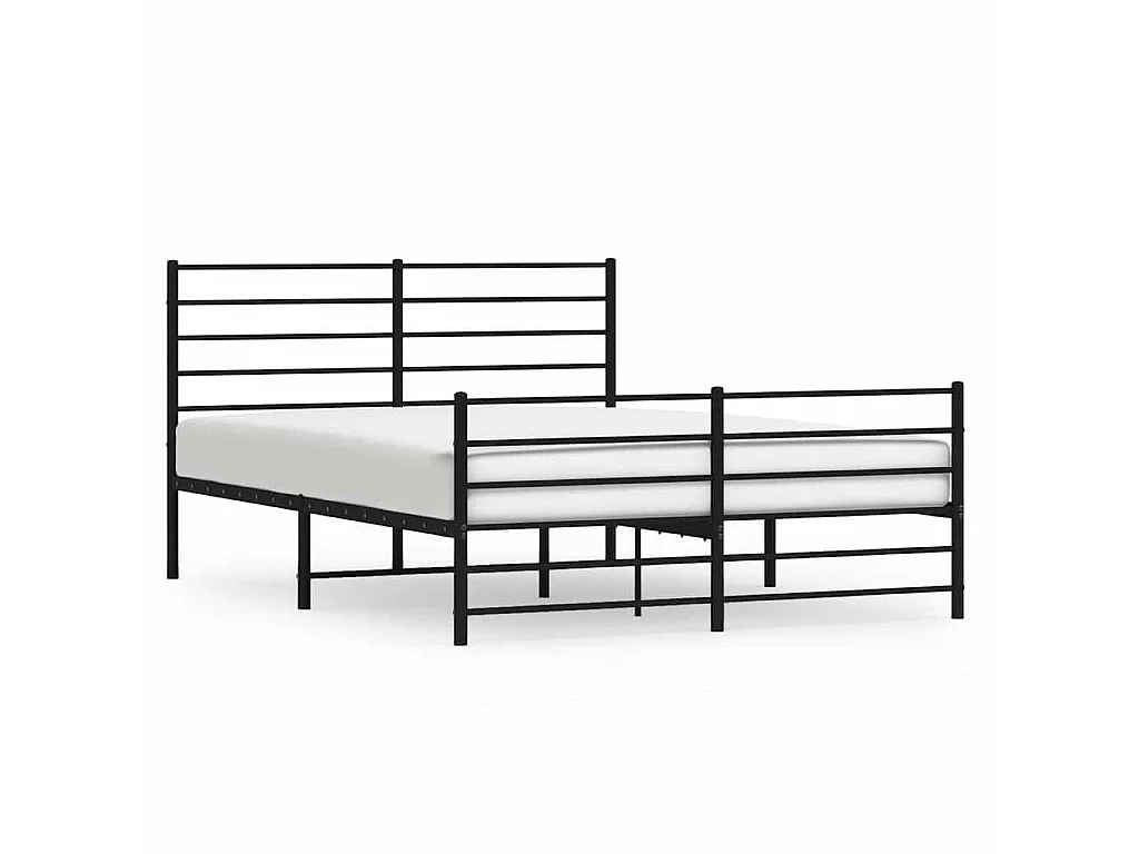 Cadre de lit métal sans matelas avec pied de lit noir 135x190cm