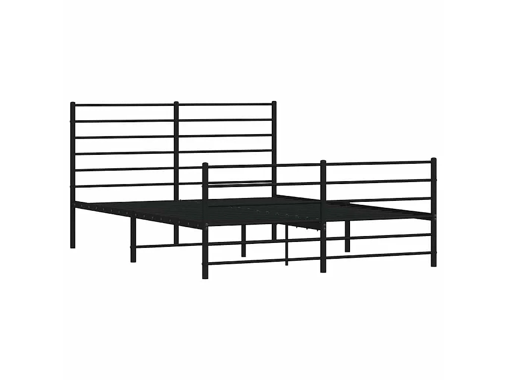 Cadre de lit métal sans matelas avec pied de lit noir 135x190cm