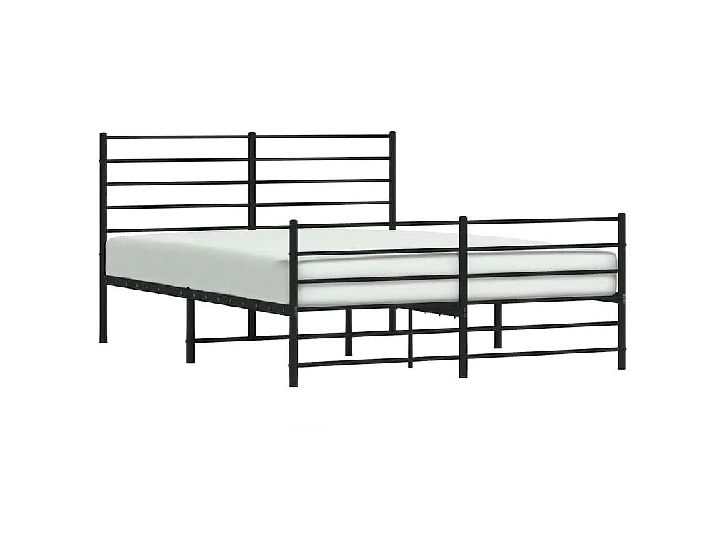 Cadre de lit métal sans matelas avec pied de lit noir 135x190cm