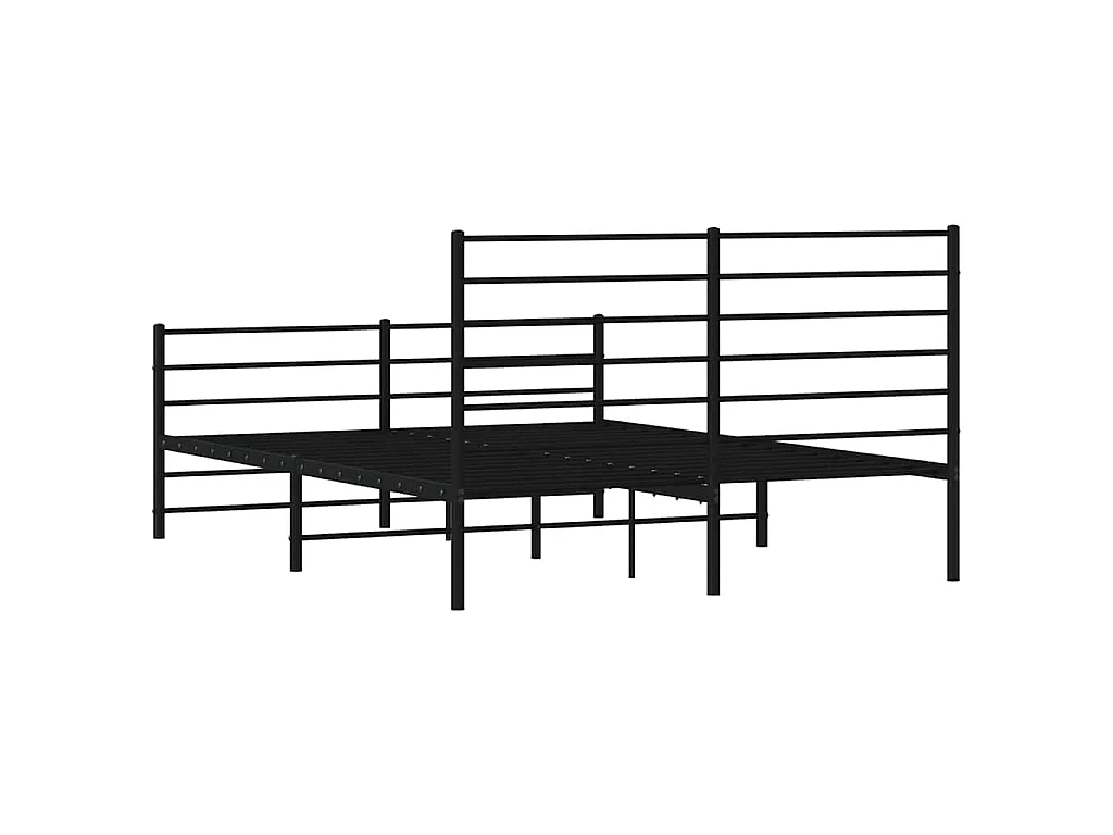 Cadre de lit métal sans matelas avec pied de lit noir 135x190cm