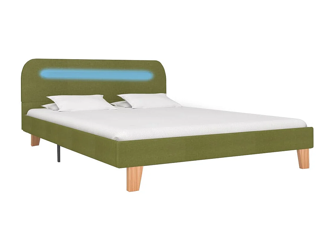 Cadre de lit avec LED sans matelas vert tissu 140x200 cm