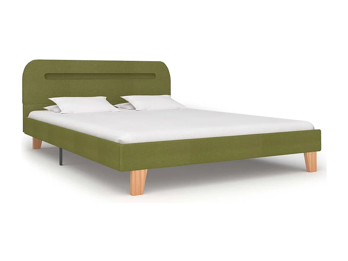 Cadre de lit avec LED sans matelas vert tissu 140x200 cm