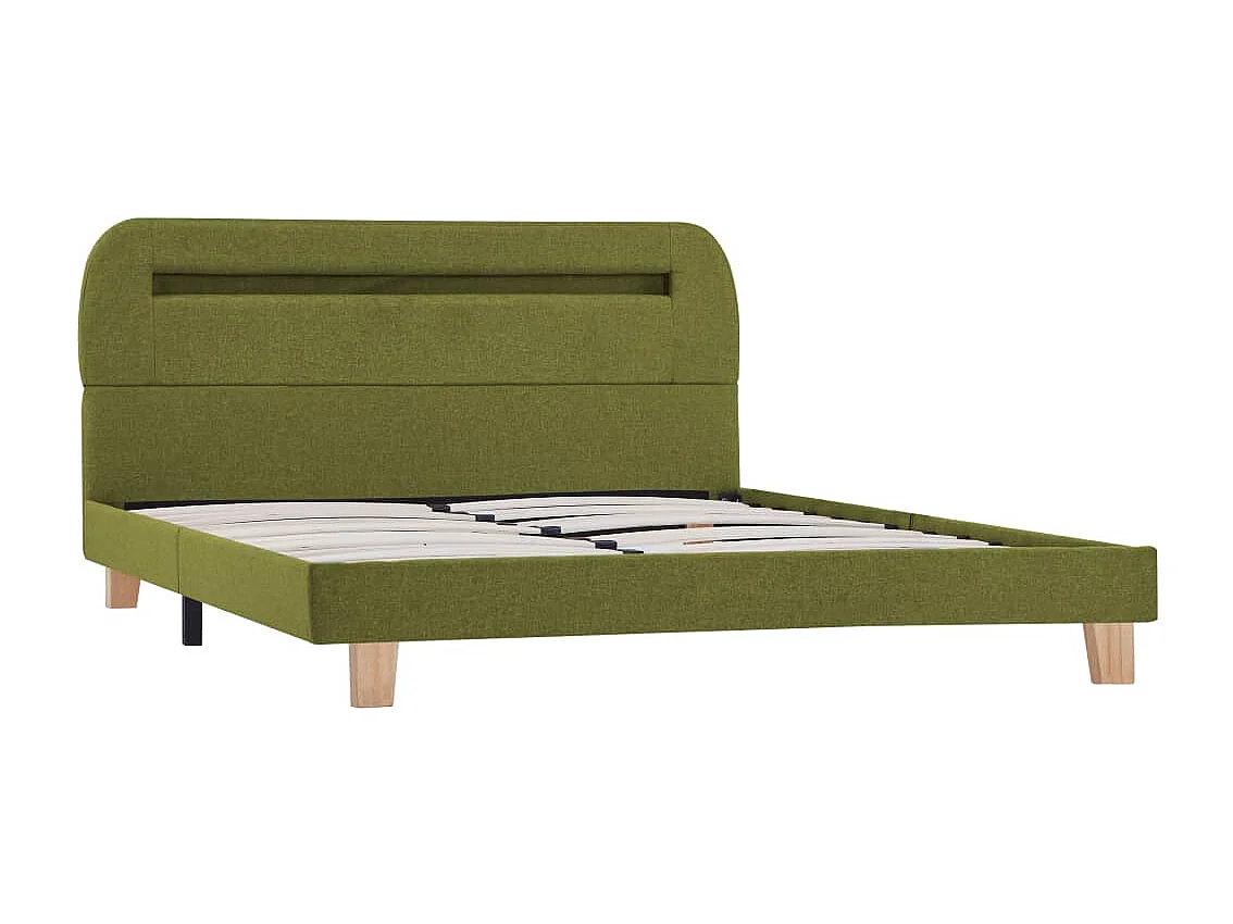 Cadre de lit avec LED sans matelas vert tissu 140x200 cm
