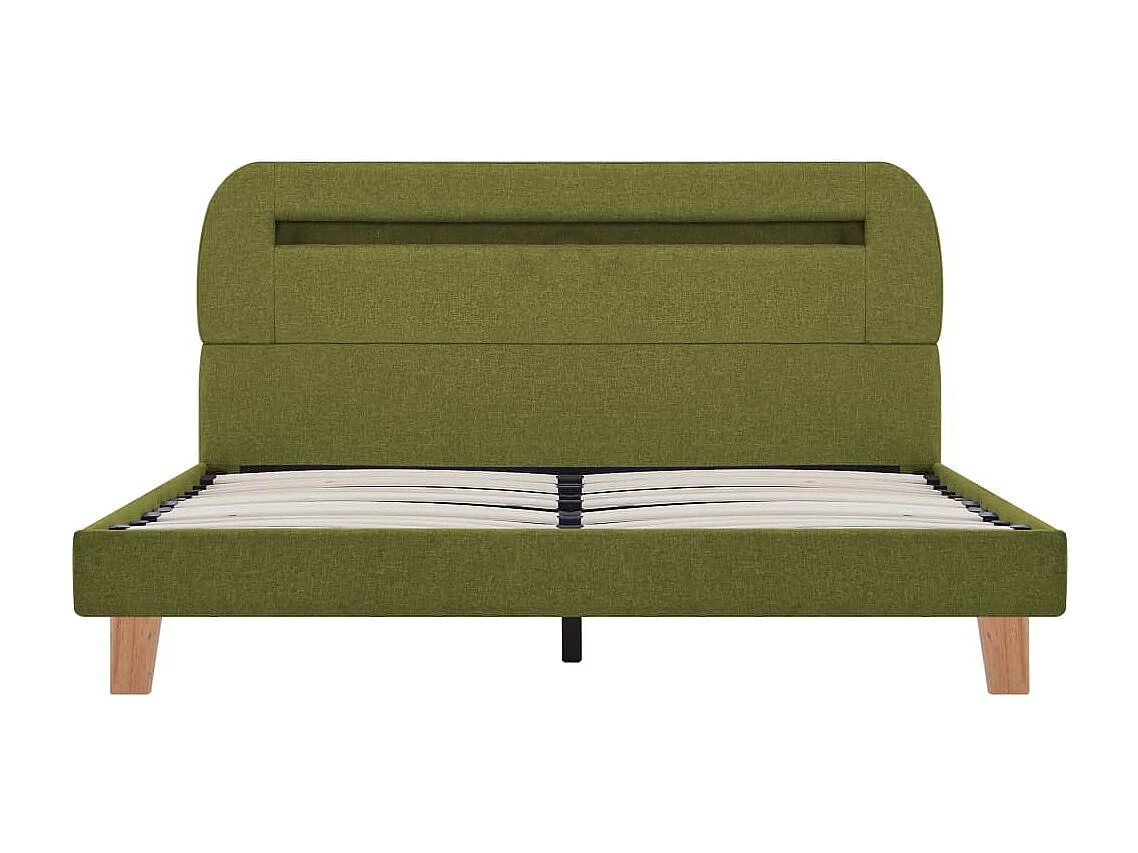 Cadre de lit avec LED sans matelas vert tissu 140x200 cm