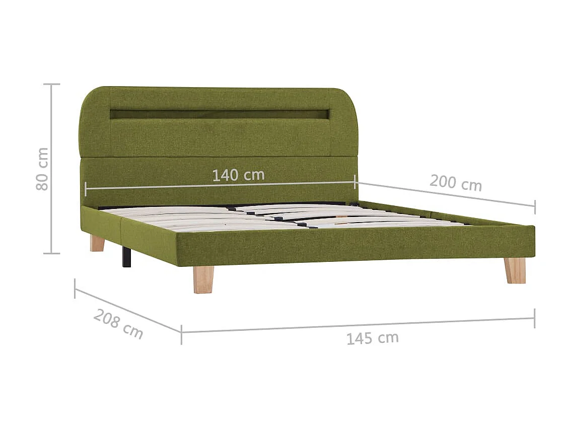 Cadre de lit avec LED sans matelas vert tissu 140x200 cm