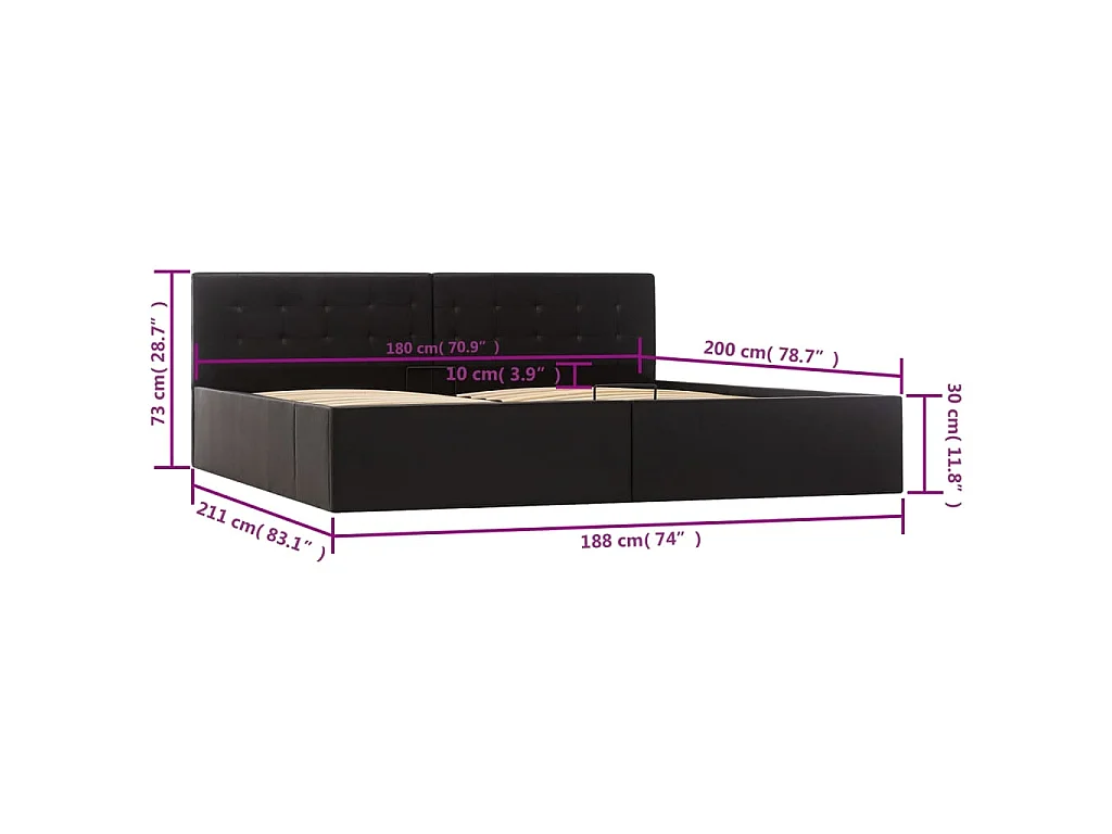 Giroletto con Contenitore Idraulico Nero Similpelle 180x200cm