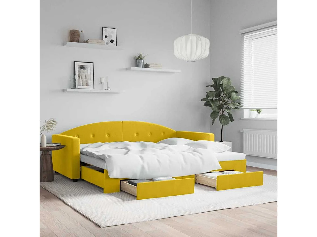 Sofá-cama com gavetão e gavetas 90x200 cm veludo amarelo